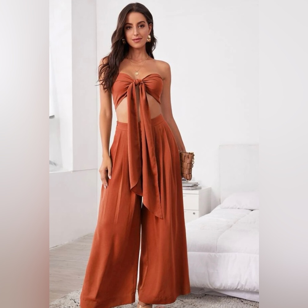 Tie front tube top&pleated Eid leg pant set
